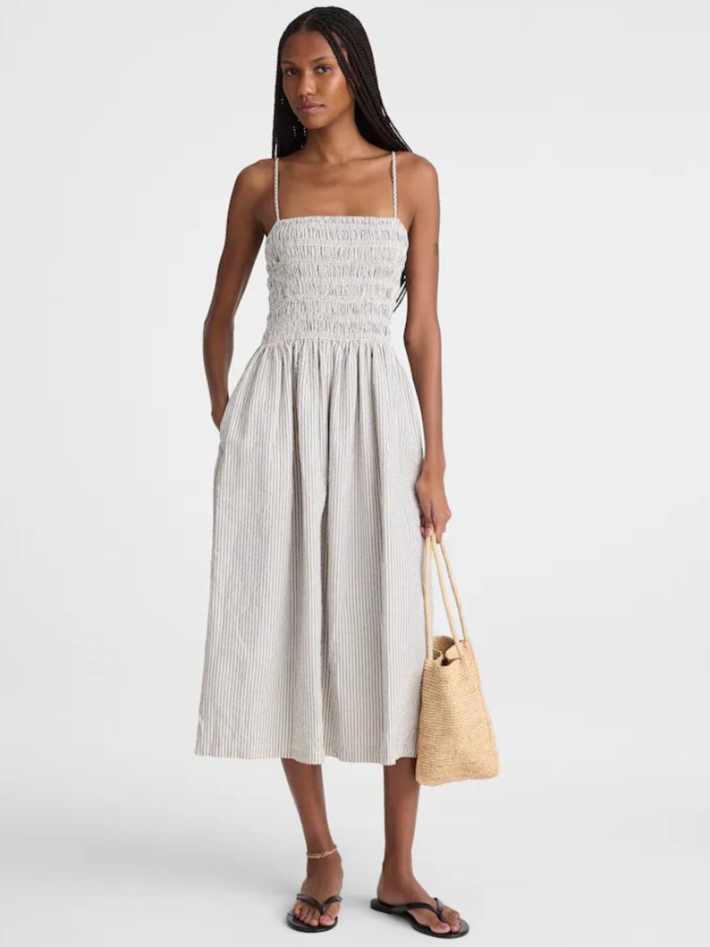 NWT 👗Madewell Peyton Midi Dress - Black Vintage Ivory Yarndye